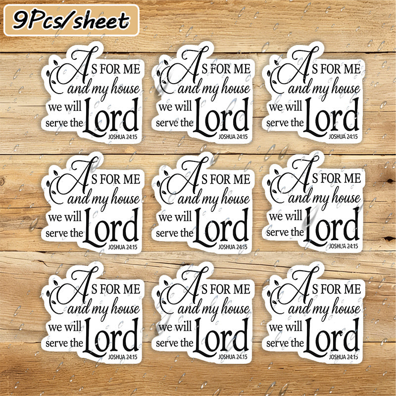2D Flat, 9pcs/Sheet 2D Flat Sticker "As for Me And My House – Joshua 24:38.1cm Bible Verse Stickers – Christian Floral Vinyl Decals – Waterproof Inspirational Faith Stickers for Bibles, Journals, Bottles, Laptops, 2D Flat