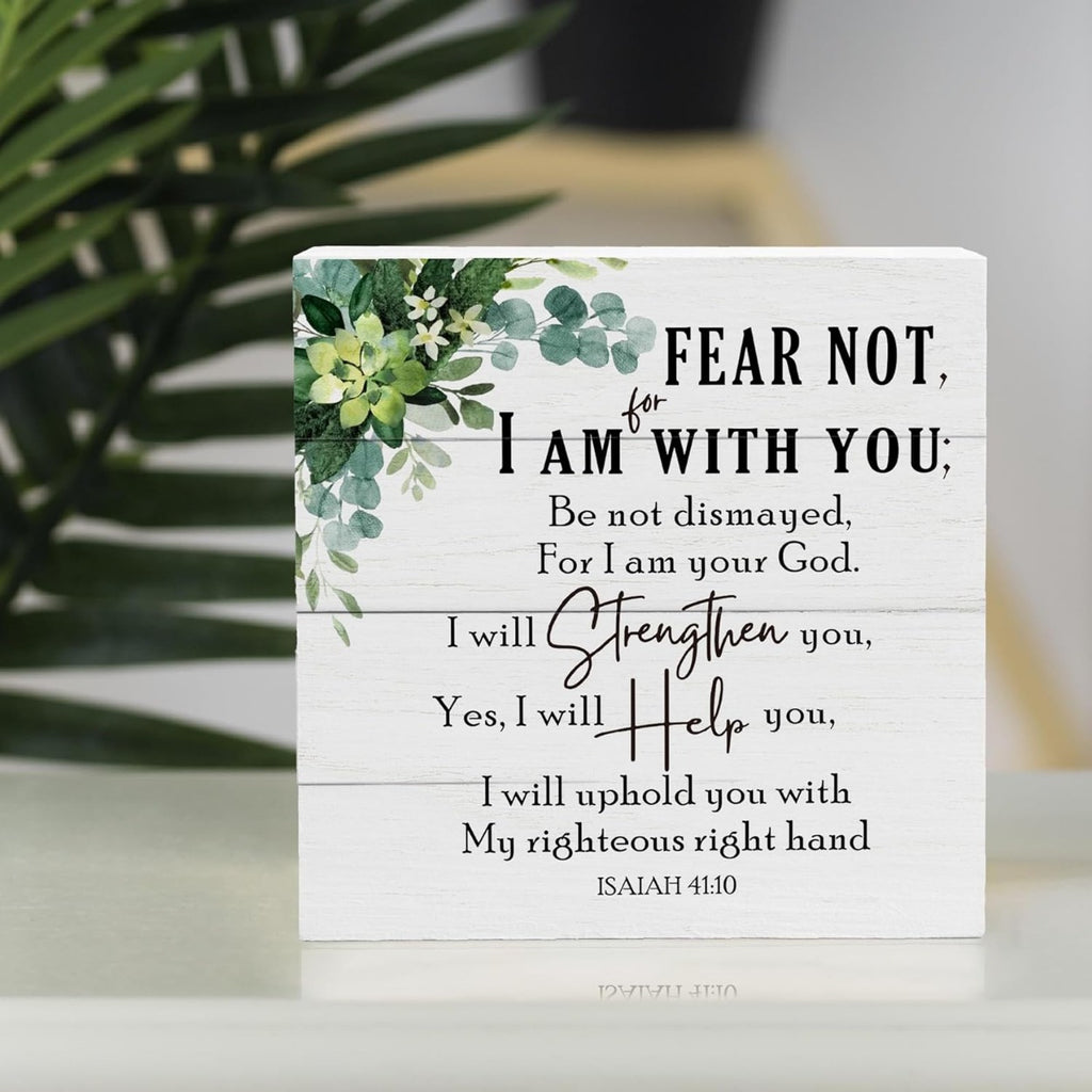 Christian Bible Verse 41:10 Sign Rustic Style/Inspirational Bible Verse 41:10/Suitable for Home Office Living Room Church Bedroom Bathroom Table Shelf/Religious Gift