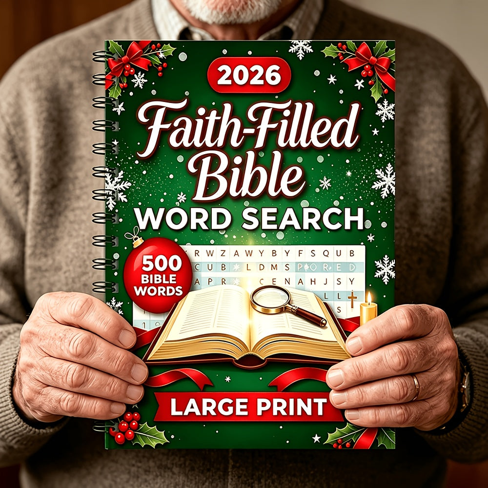 2026 Winter Holly Faith-Filled Bible Large Print Word Search Book, Adult & Senior Christmas Devotional 2026 New Edition, Over 500 Bible Verse Themed Vocabulary Puzzles, Relaxing Brain Activity Relief