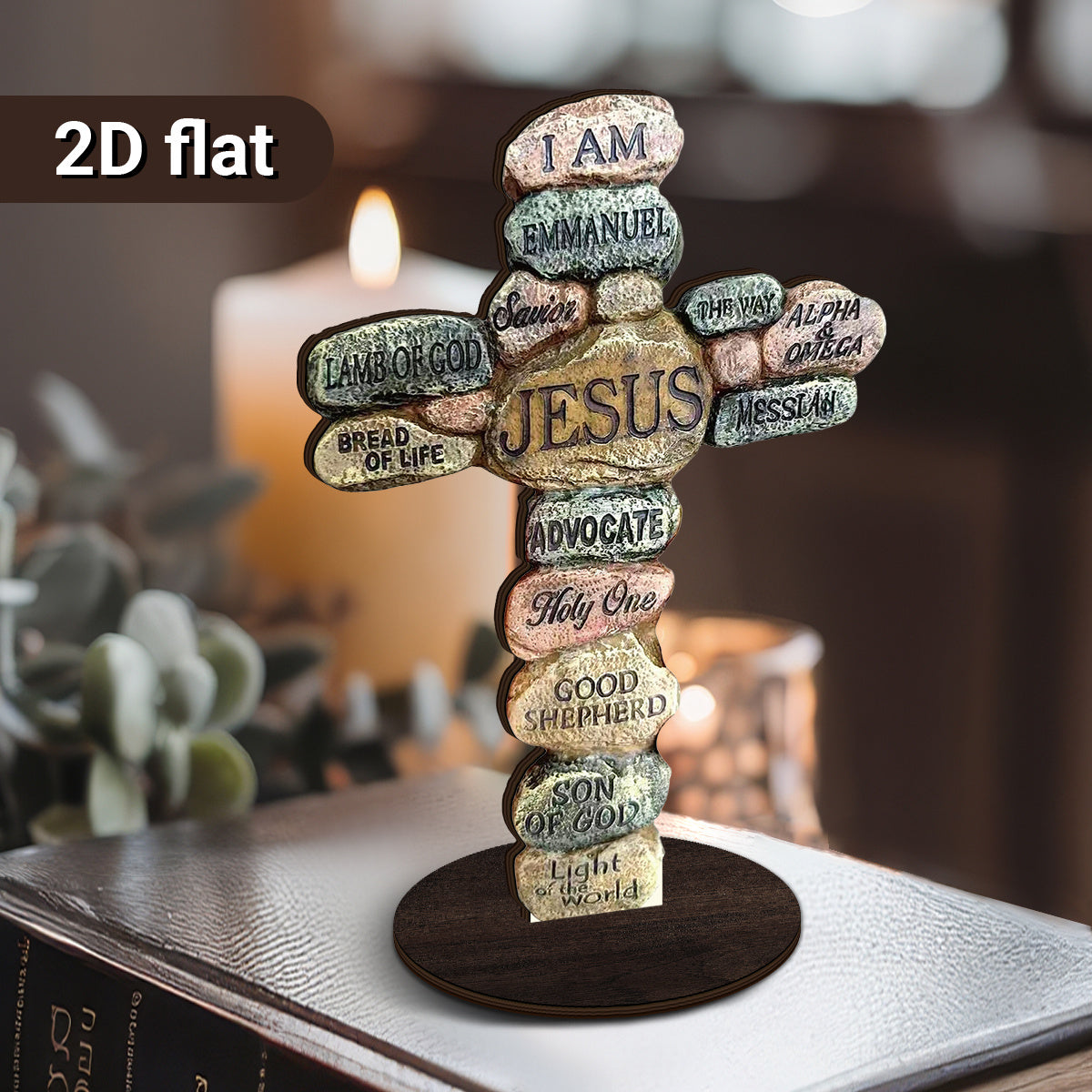 A Vintage Jesus Cross Religious Statue with Scripture- Compatible Base for Christ Statue, Easter Decoration, Suitable for Home Altar Decoration, Christian Decor, and Gift Giving