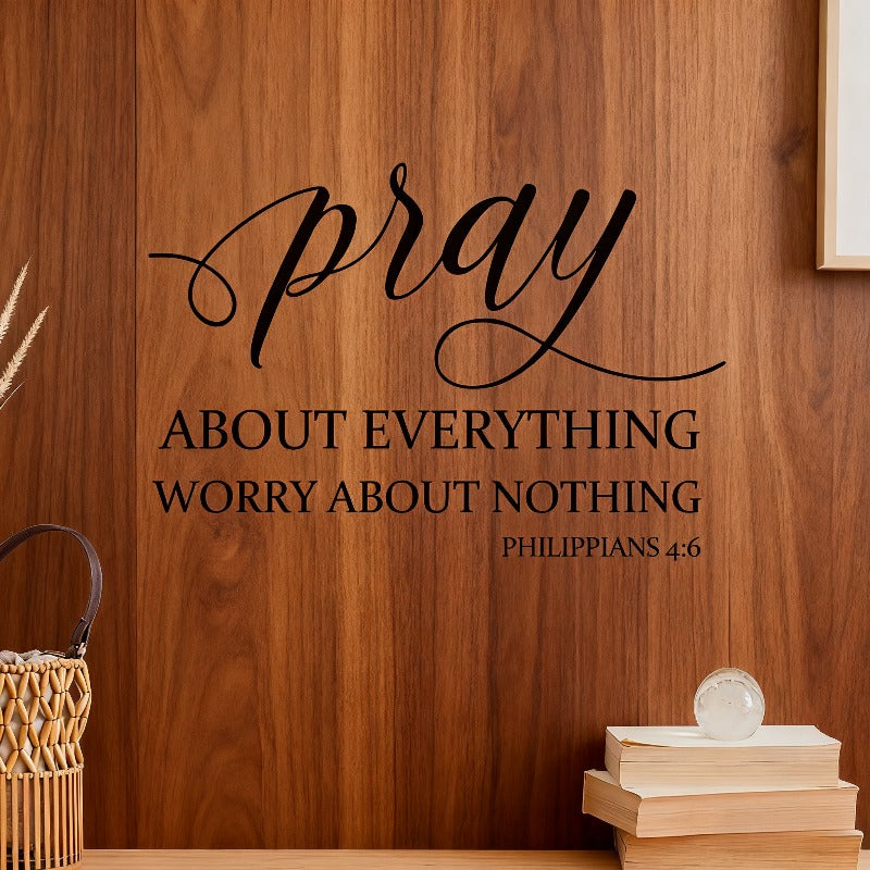 1pc Vinyl Religious Proverbs Wall Stickers: 'pray Out EVERYTHING WORRY OUT NOTHING', from Philippians 4:6, Conveying a Faith Attitude of Replacing Worry with Prayer, Adding Spiritual Strength to Space, Removable Home Decoration Stickers
