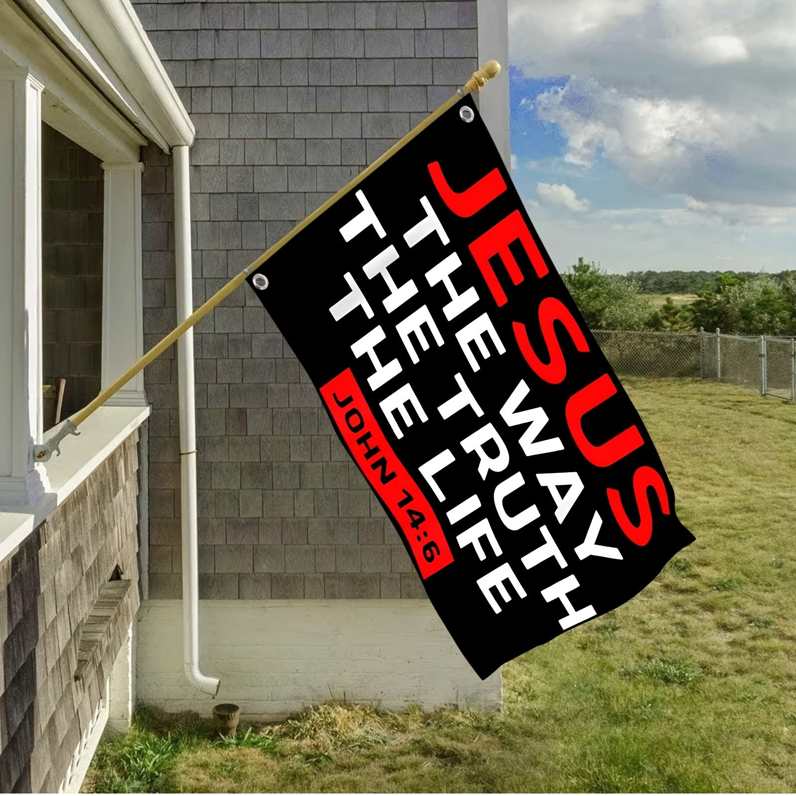 [Indoor/Outdoor] 1pc Multi Size Optional 1pc Jesus Is the Way Truth Life John 14:6 Christian Bible Verse Flag - Durable Polyester with 2 Rings, Indoor/Outdoor Use for Home, Garden & Party Decoration, Garden Decoration | Bold Text Design | Easy to Set Fla