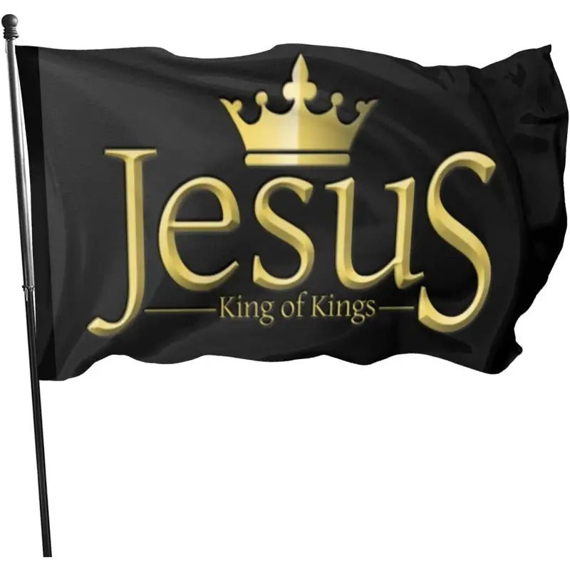 1pc Is King of Kings Polyester Flag - 91.44X152.4cm Black Outdoor/Indoor Decorative Banner with Golden Lettering, Durable Fabric for Wall Or Flagpole Display