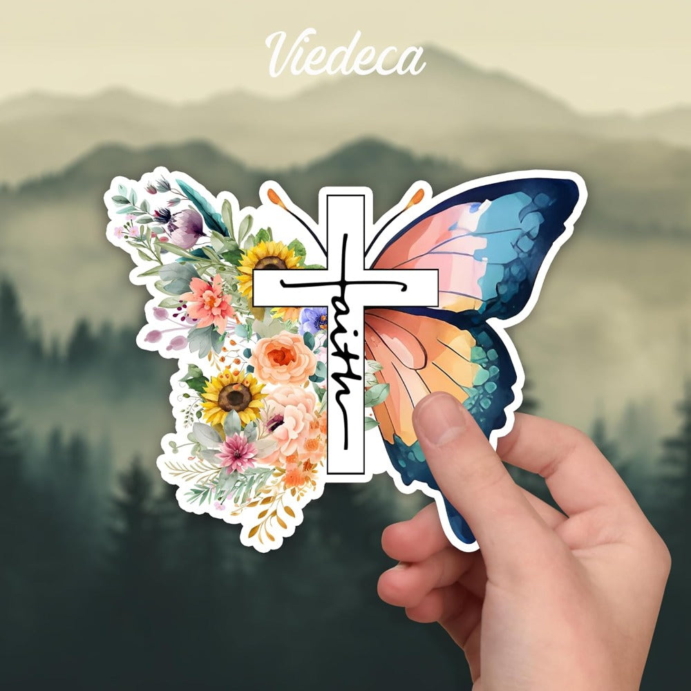 2D Flat, 2D FLAT NOT 3D - Set of 3 Christian Faith Stickers with Inspirational Quotes, Bible Verses, Floral Butterfly Vinyl Decals. Suitable for Tumblers, Kindle, Laptops, Water Bottles, Books, Phones - Size 7.62x6.35 cm, 2D Flat