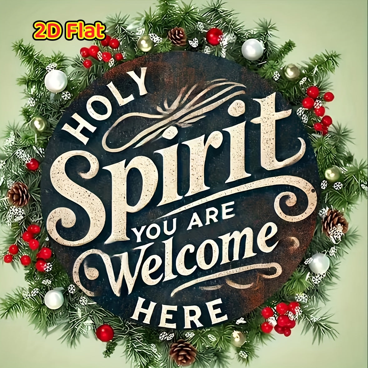 1pc Classic Wooden Welcome Sign "Holy Spirit, You Are Welcome Here" - Round Wall Hanging Decoration with Rope, Suitable for Home, Porch, Cottage - Versatile English Language Sign for Spring And All Seasons