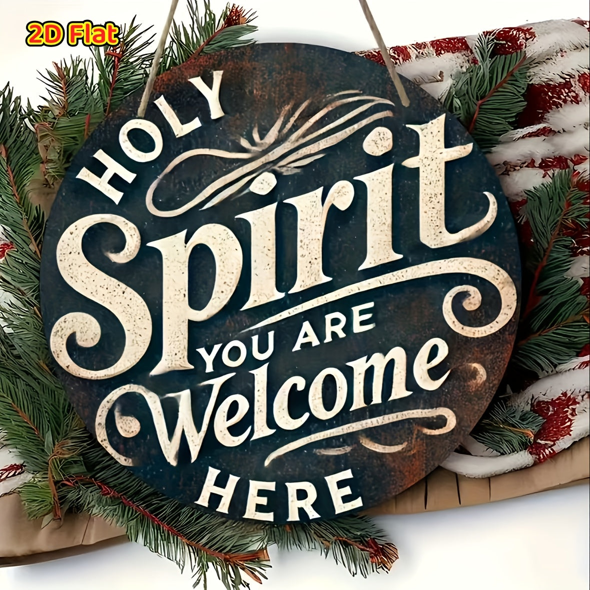 1pc Classic Wooden Welcome Sign "Holy Spirit, You Are Welcome Here" - Round Wall Hanging Decoration with Rope, Suitable for Home, Porch, Cottage - Versatile English Language Sign for Spring And All Seasons