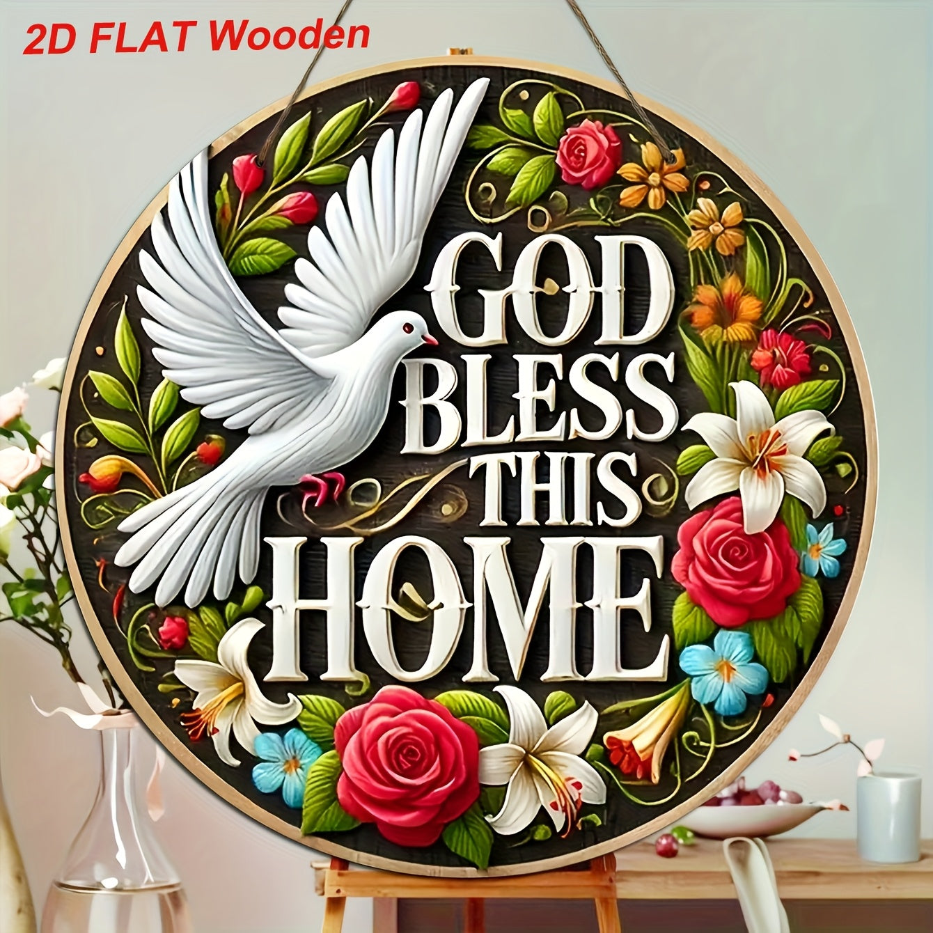 A Wooden Wall Hanging Featuring Doves of Peace, Invoking Blessings from God for This Family, Serving As a Decorative Piece for The Home