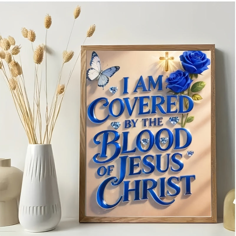I Am Covered by the Precious Blood, Blessing Verse, Bible, 30x40cm Size, Diamond Painting, Round Diamond Art, Home Wall Decor, Holiday Gift