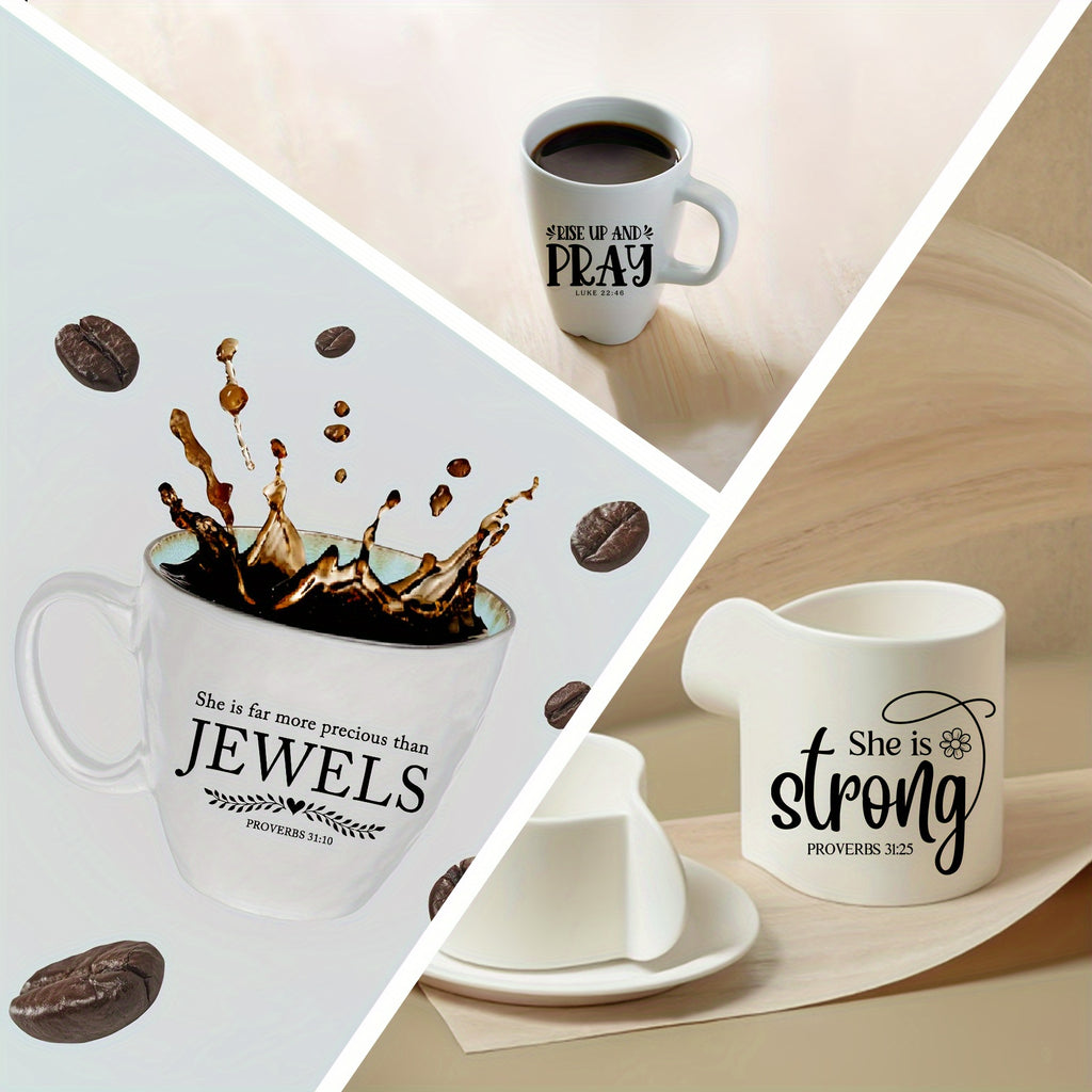 12pcs/set Inspirational Bible Verse DTF Transfer, High Adhesion, Suitable for Coffee Cups, Glass Jars, Ceramic Bottles, Laptops, and Phones, Unique Verse Designs, Cup Packaging