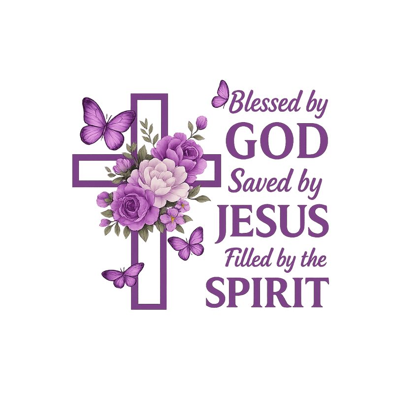 1pc Purple Cross Flower Butterfly Text Heat Transfer Sticker, Durable Vinyl, Religious Christian Style, Suitable for Iron-On Stickers for T-Shirts, Sweatshirts, Jeans, Jackets, Backpacks, Cushions, Etc