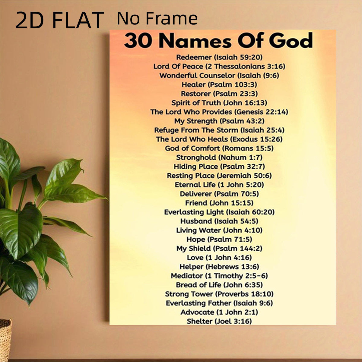 2D Flat, 2D Flat, 2D Flat No Frame Posters The Name of God: 30 Names from The Bible Combined with Architectural Style Modern Living Room, Bedroom, Office Decoration Size: 20.32cm x 30.48cm
