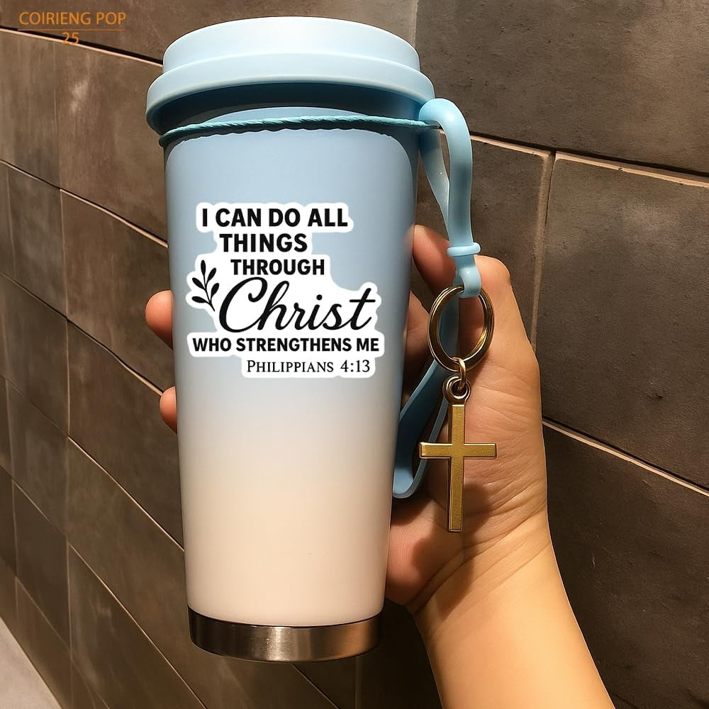 2D Flat, 3pcs Bible Verse Stickers – "I Can Do All Things Through Christ" – Philippians 4:13 – 7.62x7.62cm Waterproof Christian Vinyl Decals for Laptops, Bibles, Journals, Water Bottles – 2D Flat Sticker Vinyl, 2D Flat