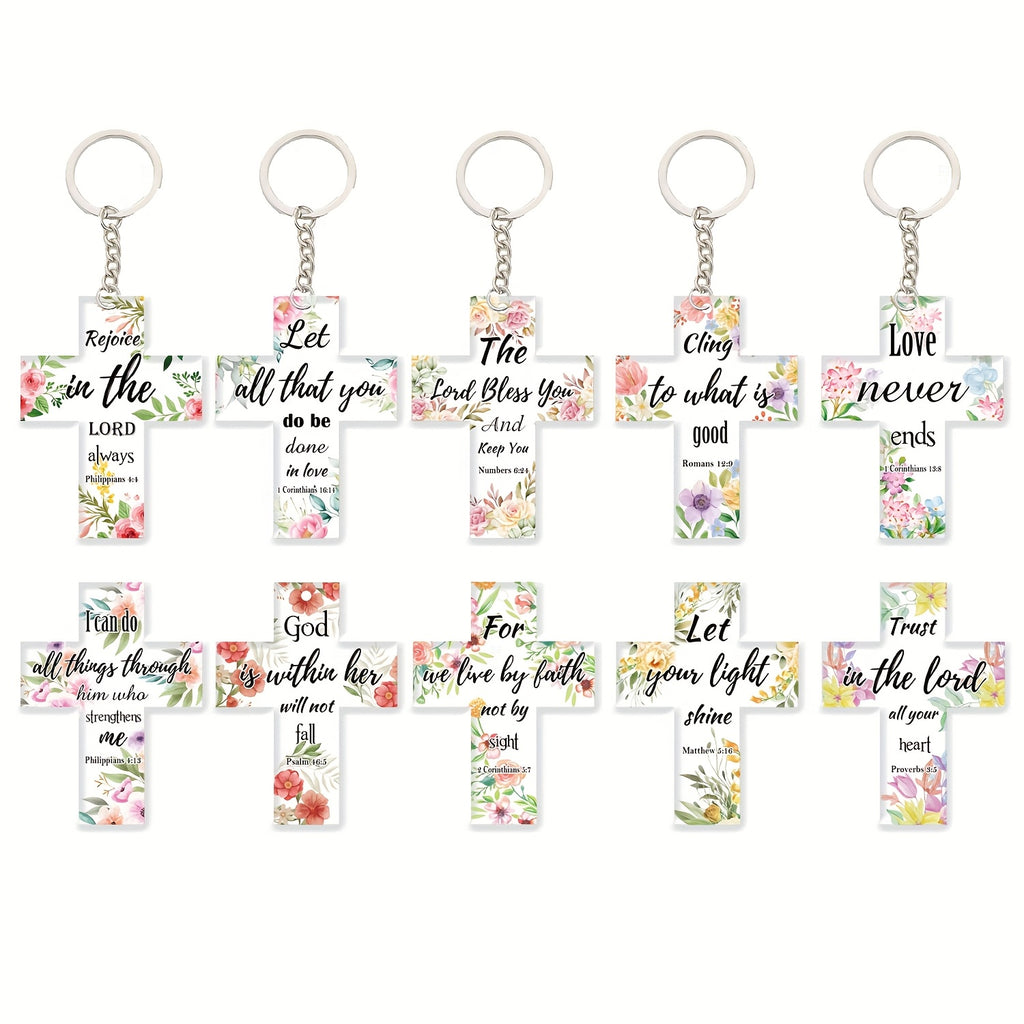 20pcs Christian PVC Keychain Gift Bulk Floral Bible Verse Cross Gift Hanging Key Ring Gift Inspirational Church Women'S Gift
