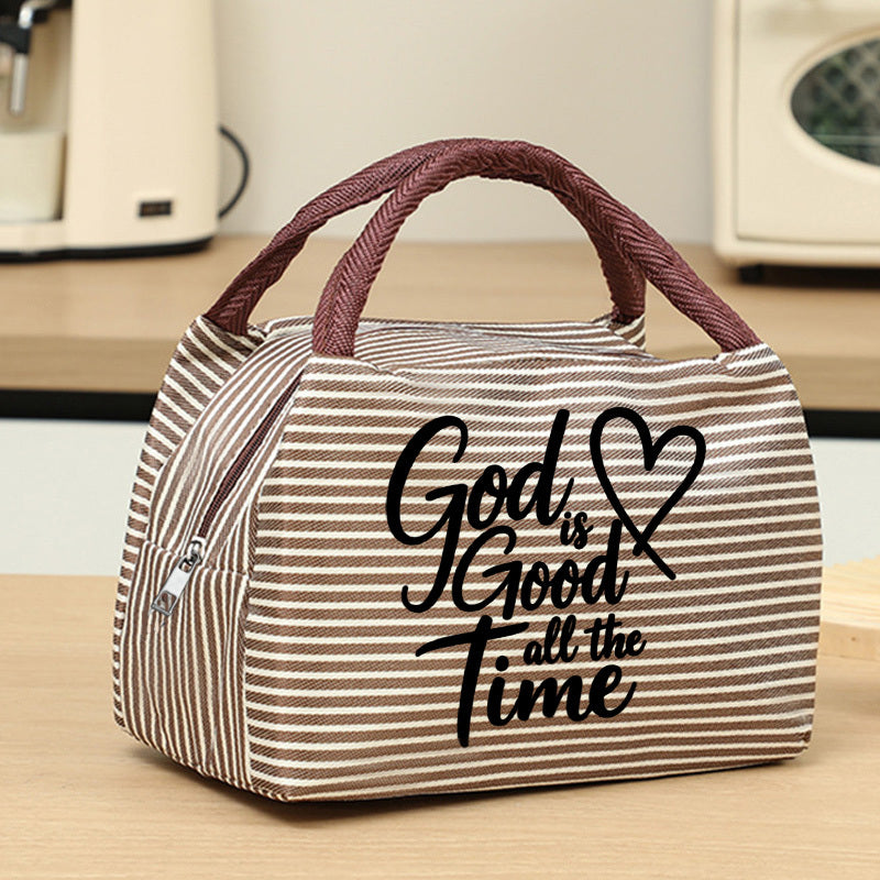 God Is Good" Heart-Shaped Scripture Print Striped Women's Tote Bag, Christian Faith Portable Tote Bag, Women's Church Worship Storage Bag, to the Soul, Inspirational, Religious Gift, Suitable for Mom, Sister, Grandma, Easter, Christmas, Mother's Day